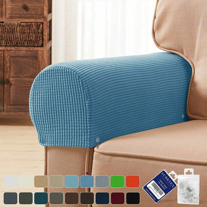 Subrtex Stretch Armrest Cover Strip furniture Cover with Twist Pins - Denim Blue