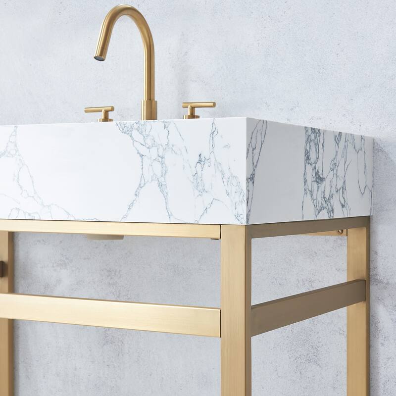 Ecija Bath Vanity, Metal Support with Composite Stone Top, no Mirror