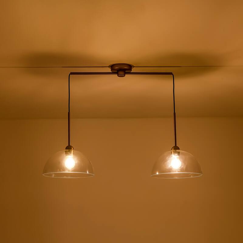 2-Light Modern Gold Linear Dome Clear Glass Globe Bubble Kitchen Island Lights