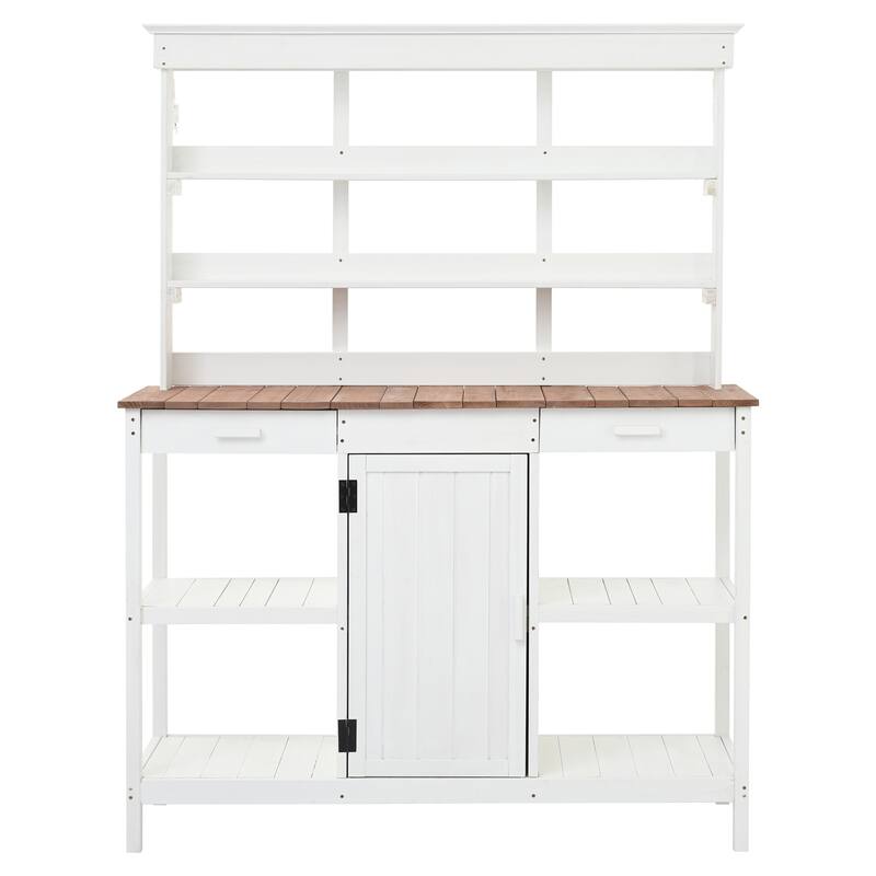 66" Farmhouse Wooden Outdoor Potting Bench Workstation - White