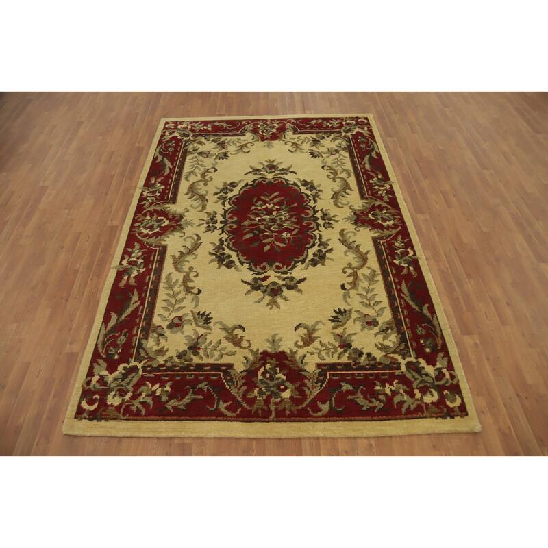 Victorian Style Floral Indian Area Rug 7x10 - 9' 7'' X 6' 7''