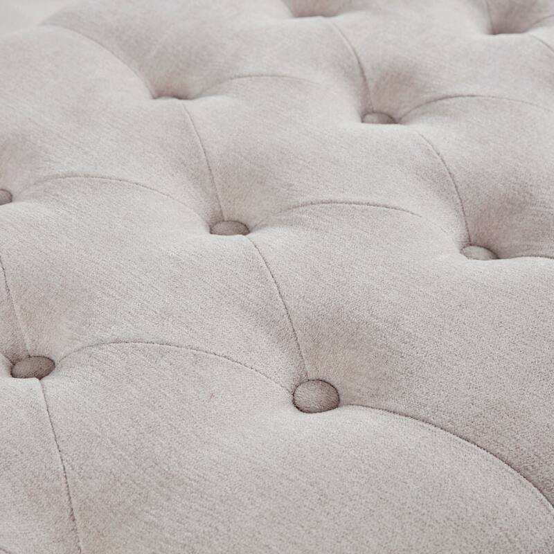 Roomfitters 49-Inch Tufted Top Storage Bench, Soft Close Lid and Espresso Solid Wood Legs, Natural