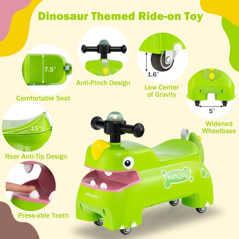 Babyjoy Ride on Toy Baby Dinosaur Sliding Car with4 Universal Casters - See Details