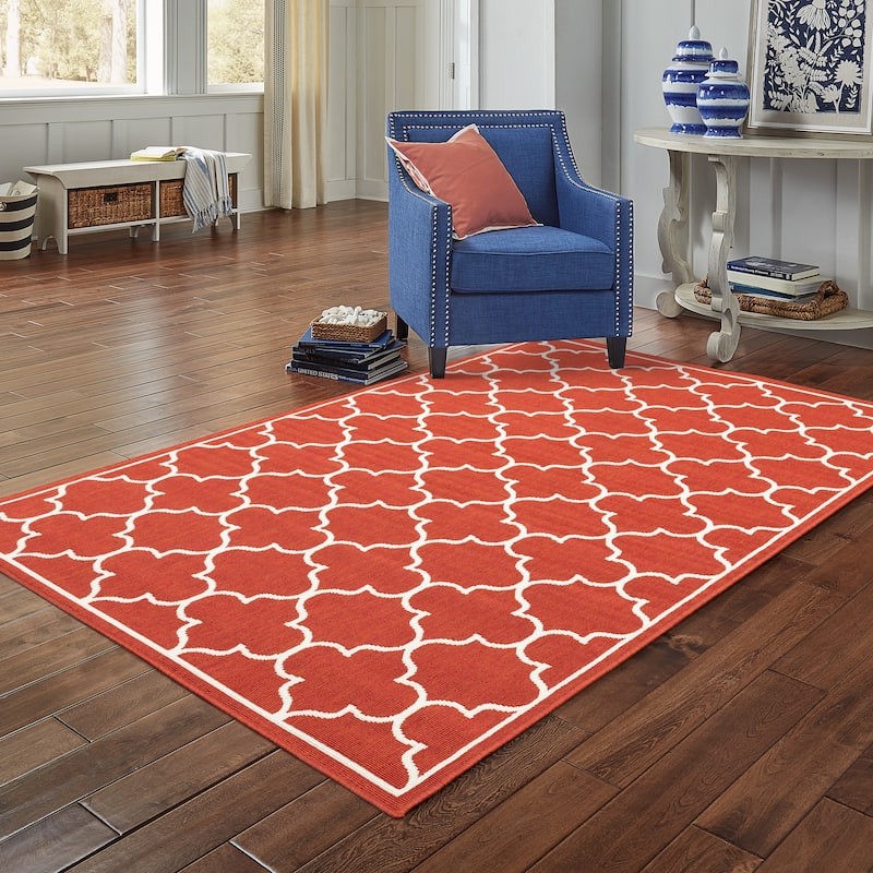 Vista Home Martinique Off-White/Brick Red Lattice Indoor/Outdoor Rug.