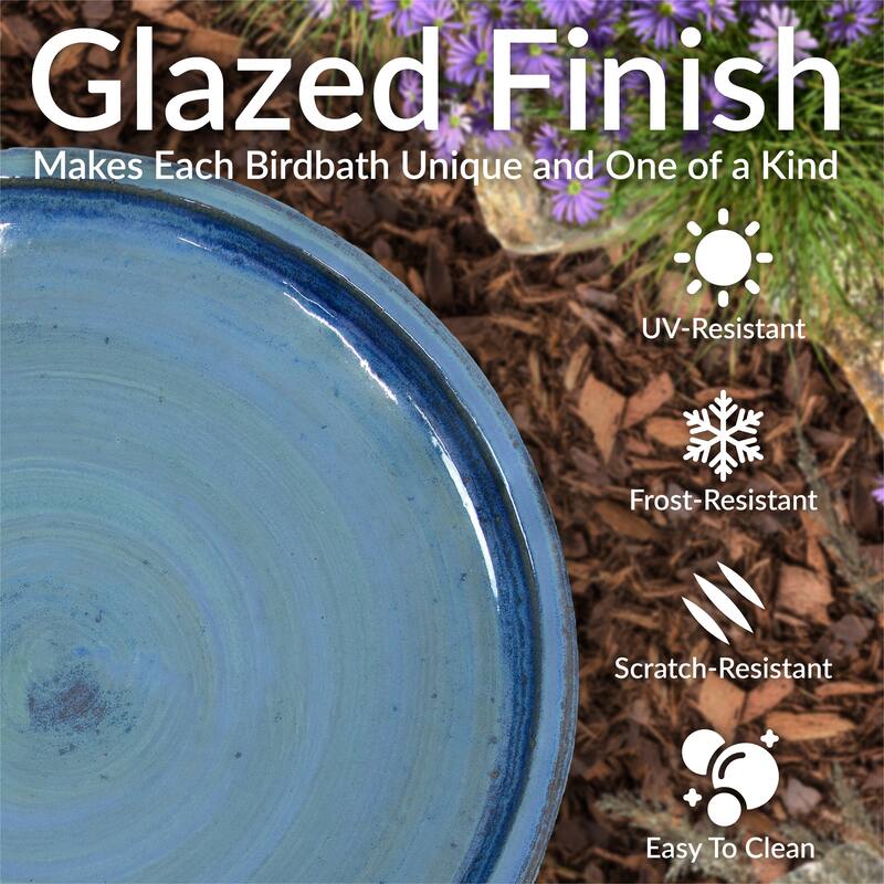 Sunnydaze Glazed Ceramic Outdoor Bird Bath - 18" - UV/Frost Resistant