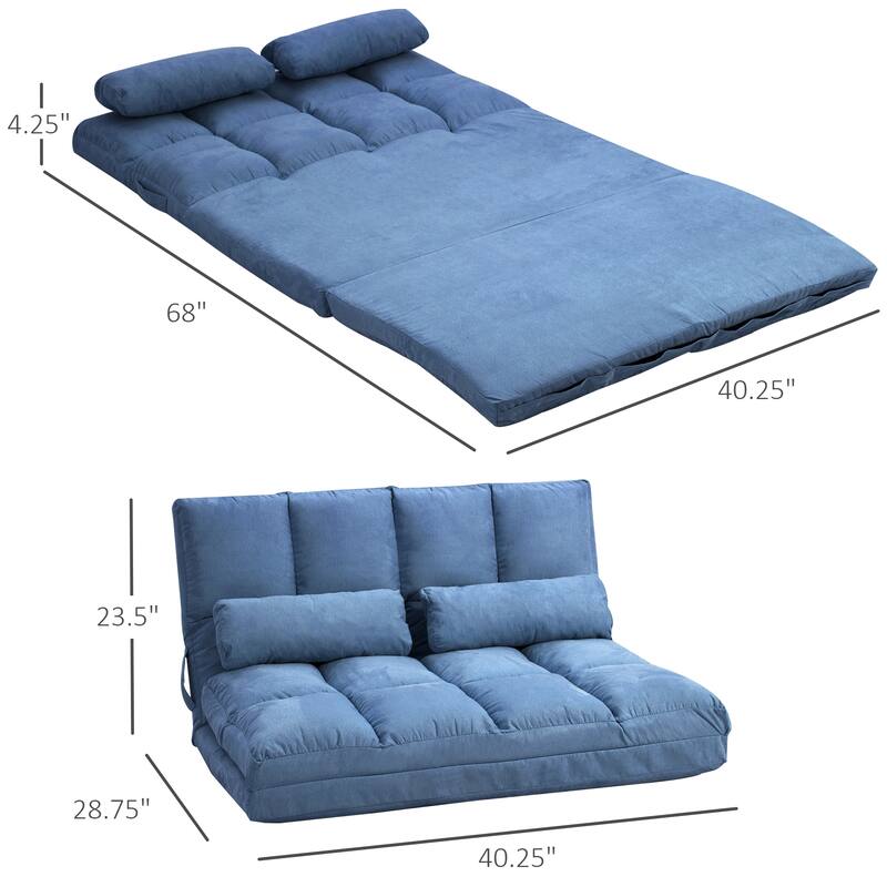 Convertible Floor Sofa Chair, Folding Couch Bed, Guest Chaise Lounge with 2 Pillows, Adjustable Backrest and Headrest