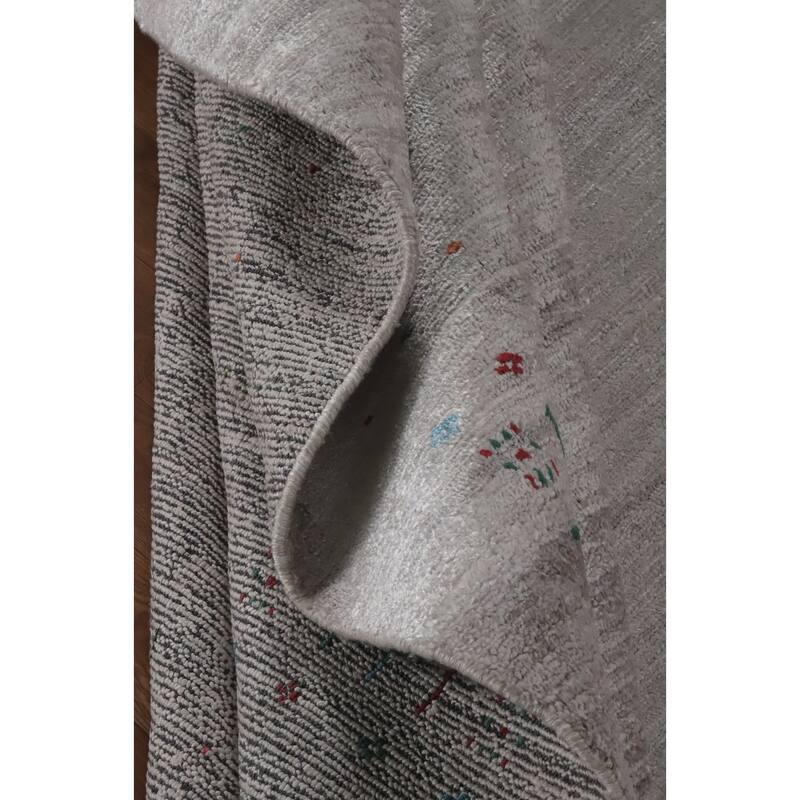 Hand Knotted Oriental Viscose Silk Carpet Tribal Animal Pictorial Beige & Ivories Gabbeh Area Rug - 11' 8'' X 9' 0''