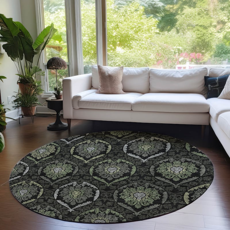 Machine Washable Indoor/ Outdoor Chantille Traditional Damask Rug