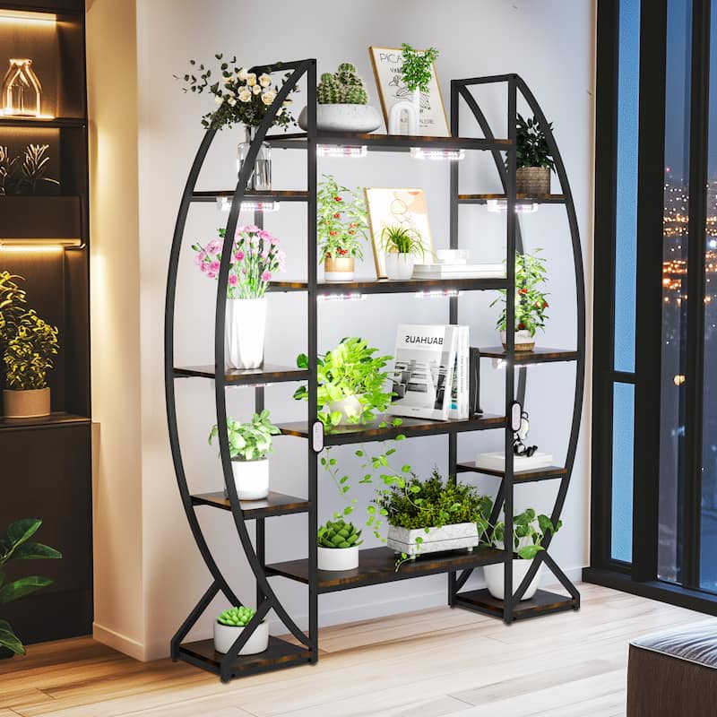 70" Tall Indoor LED Plant Rack Shelf Flower Stand with Plant Grow Lights Half-Moon Shape - Black