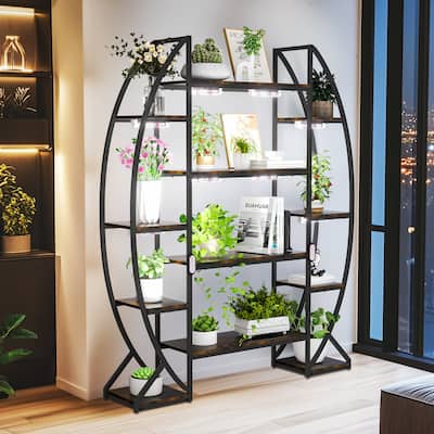 70" Tall Indoor LED Plant Rack Shelf Flower Stand with Plant Grow Lights Half-Moon Shape