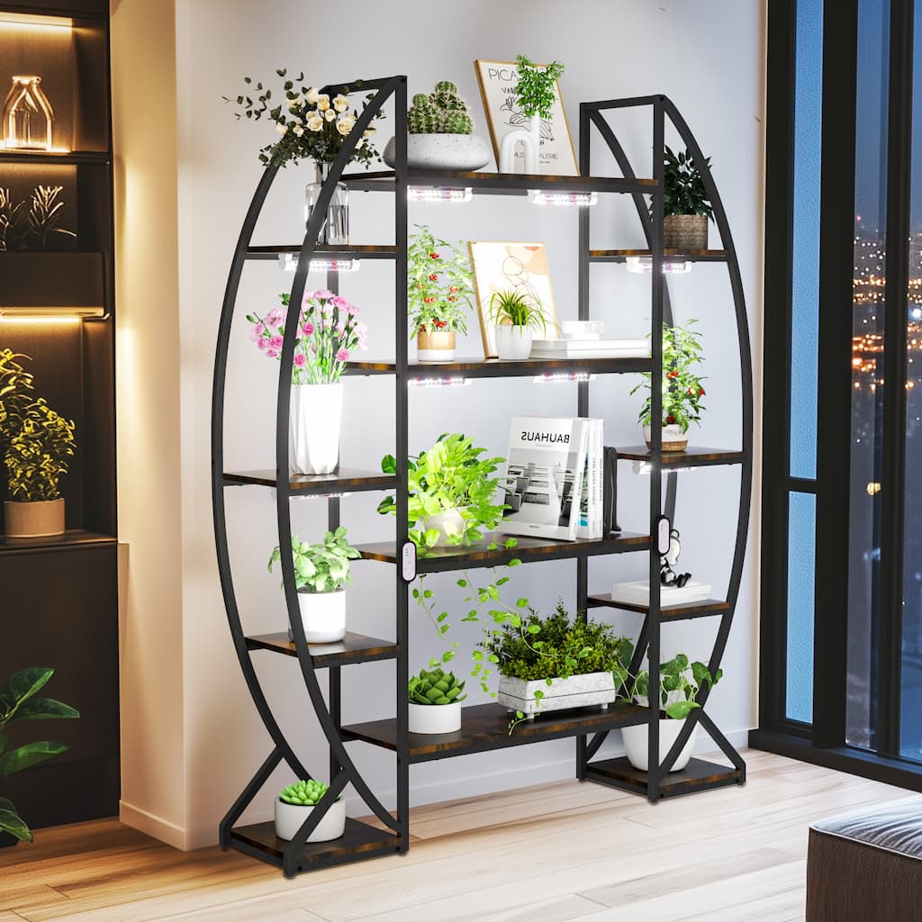 70" Tall Indoor LED Plant Rack Shelf Flower Stand with Plant Grow Lights Half-Moon Shape