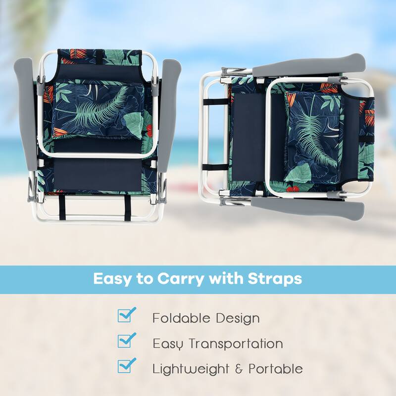 Gymax 2-Pack Folding Backpack Beach Chair Table Set 5-Position Outdoor
