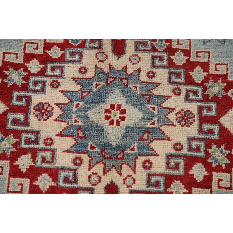 Light Blue Traditional Kazak Area Rug Hand-Knotted Wool Carpet - 6'9" x 9'4"