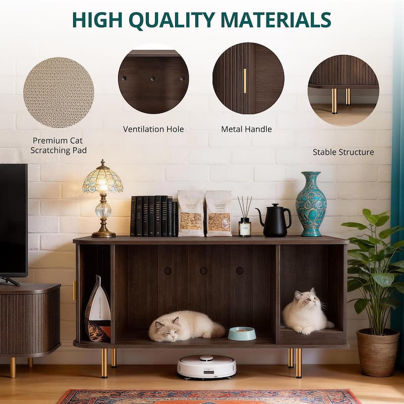 38.5" Cat Litter Box Enclosure with Scratch Pad and Sliding Door,Cat Hidden Litter Box Cabinet,Modern Indoor Cat House,TV Stand