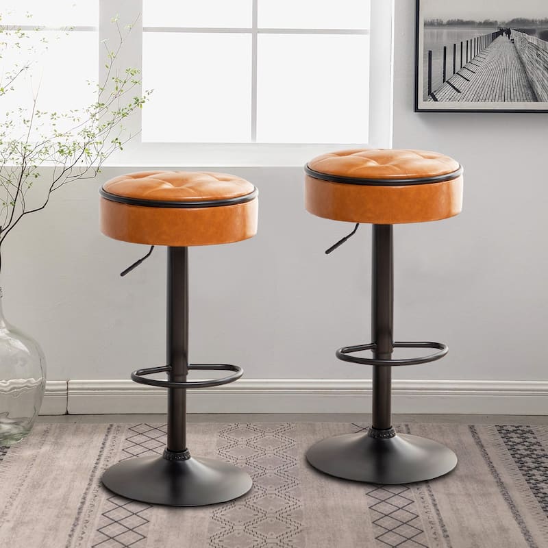 Elegant Stylish Set of 2 Bar Stools with Removable Seat Top - Brown+Black