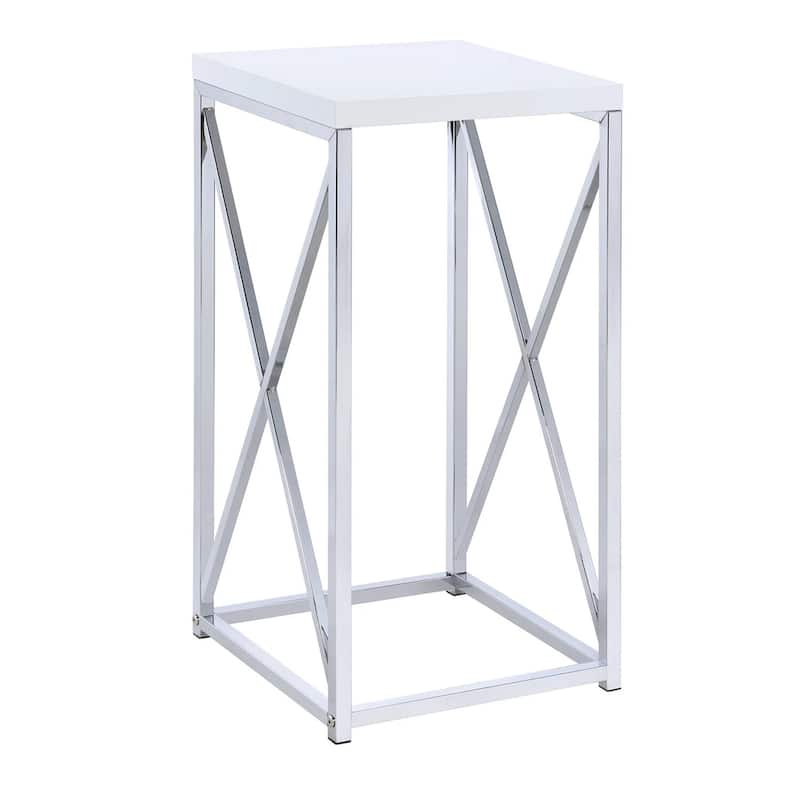 13.25 in. Silver and White Square Metal End Table, Sturdy Build End Side Table for Living Rooms