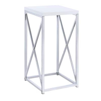 13.25 in. Silver and White Square Metal End Table, Sturdy Build End Side Table for Living Rooms