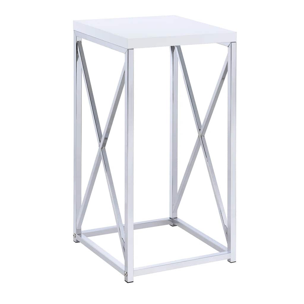 13.25 in. Silver and White Square Metal End Table, Sturdy Build End Side Table for Living Rooms