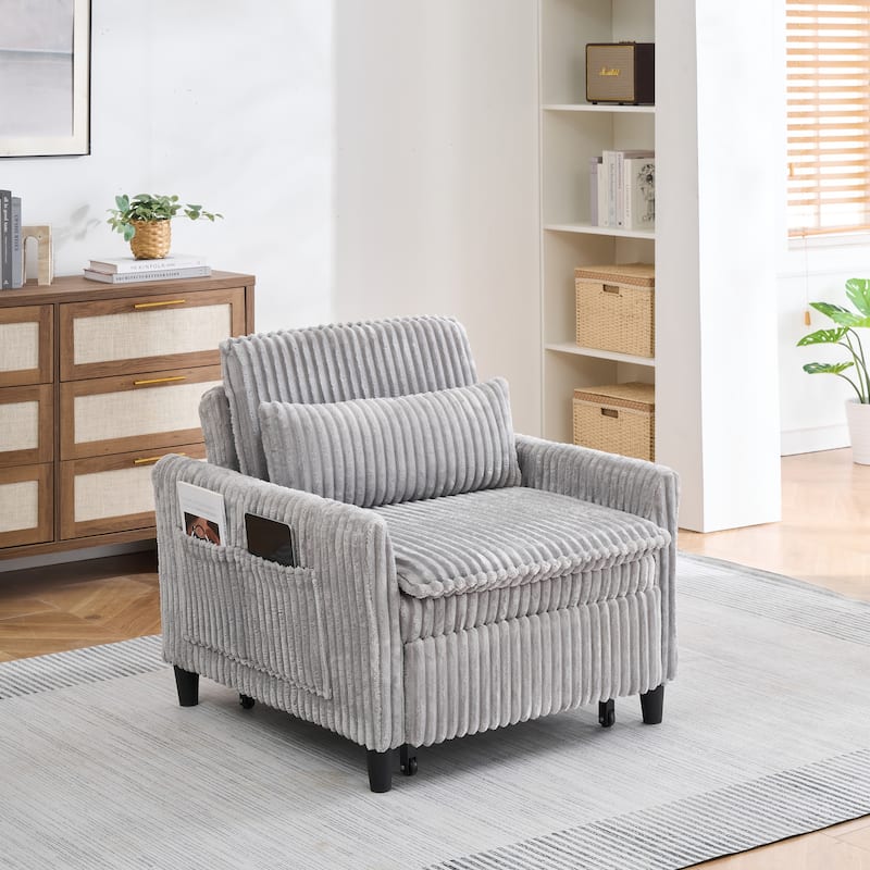 Corduroy Accent Chair Convertible Chaise Lounge, Single Sofa Chair Lounge Chair Pull-out Sleeper Sofa Bed