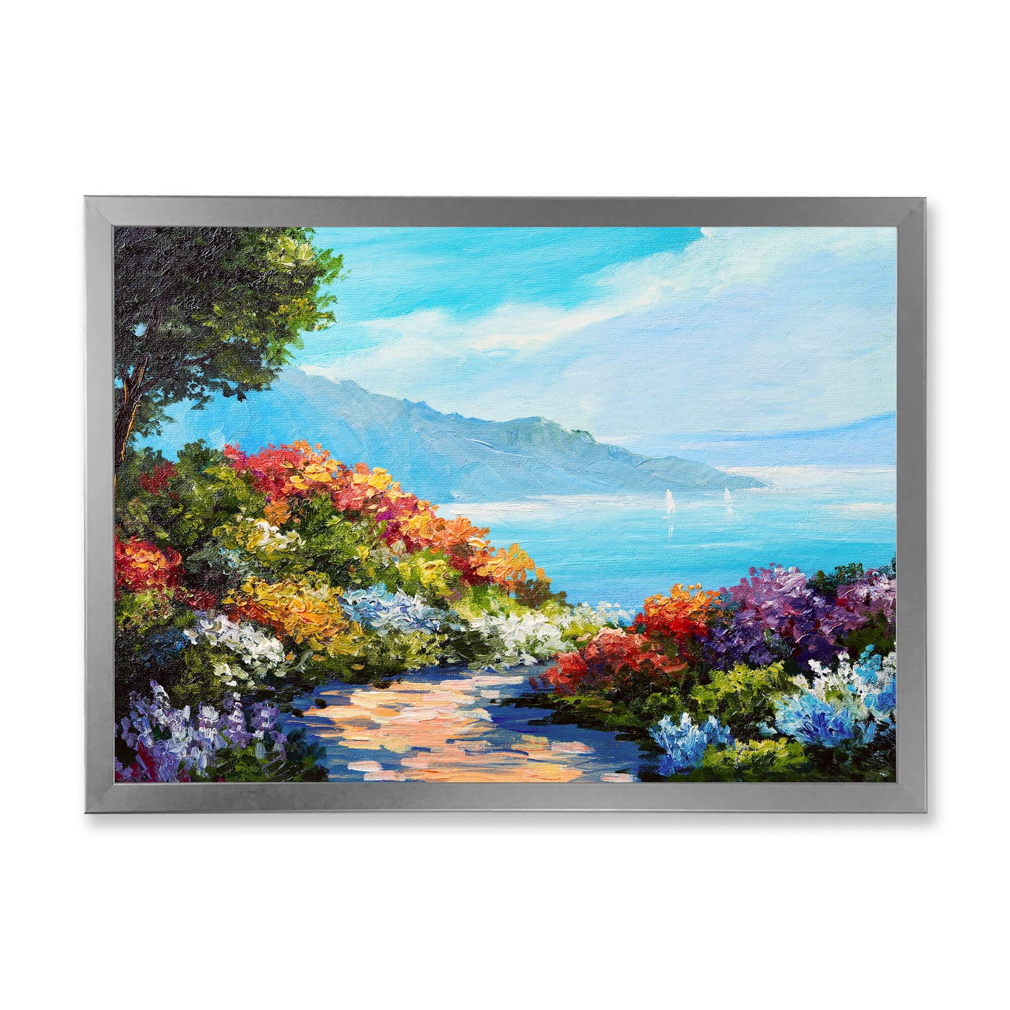 Designart "Colorful Flowers In Coastal Scenery" French Country Framed