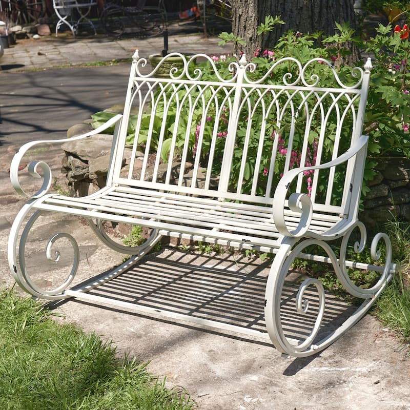 Iron Rocking Garden Bench "Tatiana" in Antique White