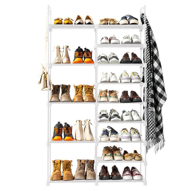 Minimalist Shoe Rack with Iron Frame Durable Non-Woven Storage Organizer for Shoes & Boots - 9 - White