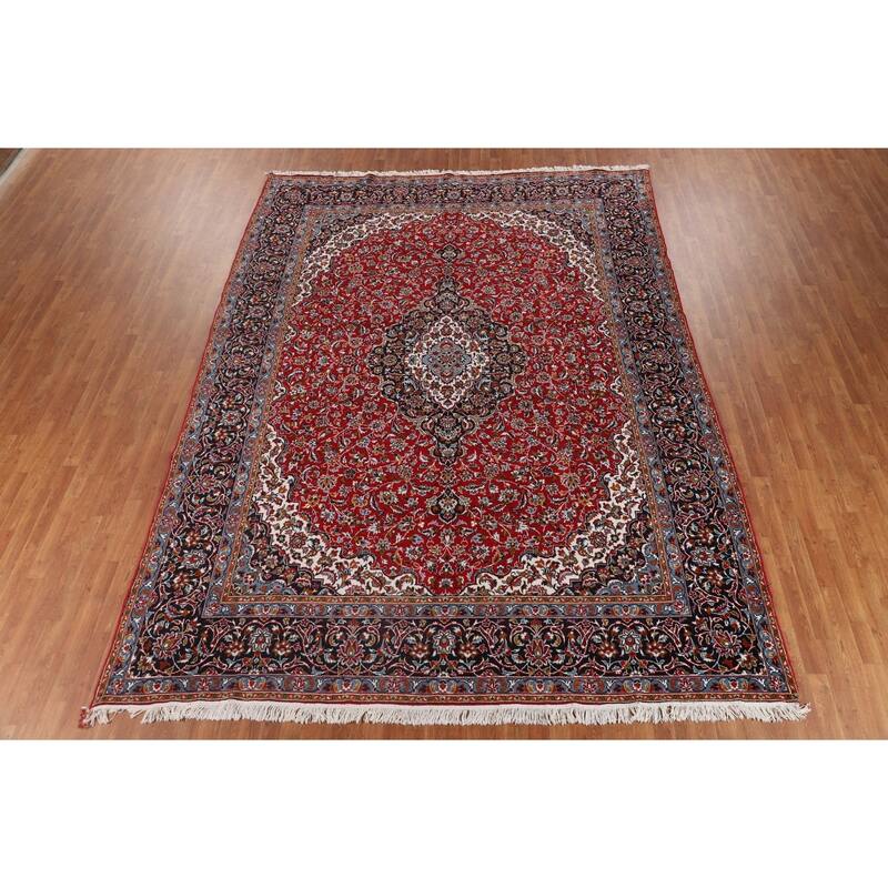 Floral Red Kashan Turkish Area Rug Machine Made Medallion Carpet - 9'7" x 12'11"