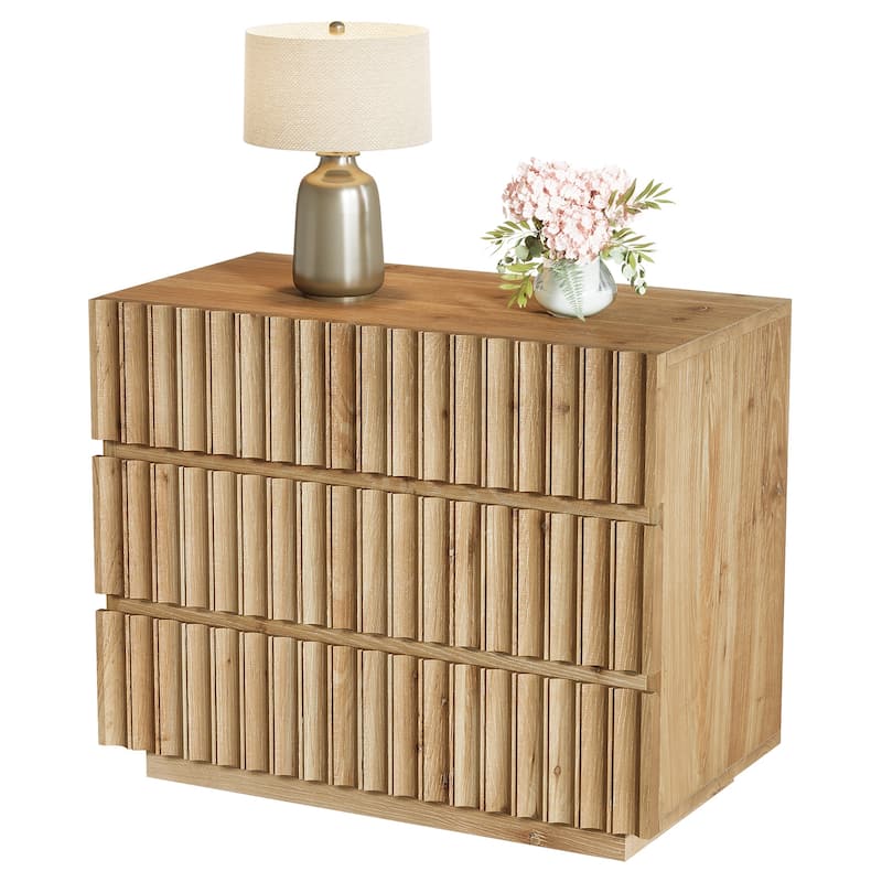 Oversized Solid Wood Nightstand, 31.5" Farmhouse Fluted Night Stand