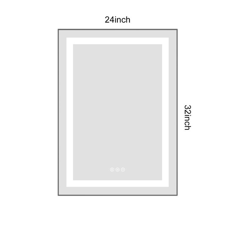 24 x 32 Inch LED Bathroom Mirror with Front and Backlight, Wall Mounted Vanity Mirror with Aluminum Frame, Anti-Fog