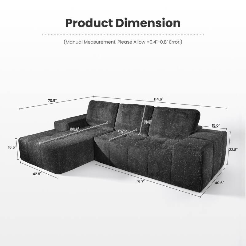 OVIOS Starry Sky Fabric Chaise Lounge Sofa-Grey