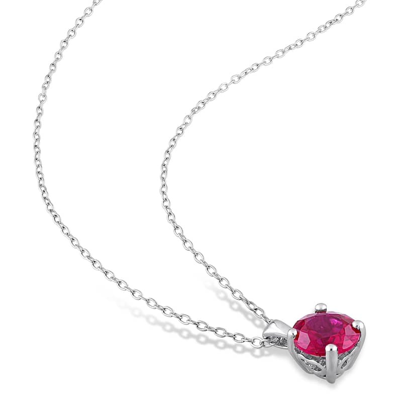 Miadora Created Ruby Solitaire Birthstone Necklace in Sterling Silver