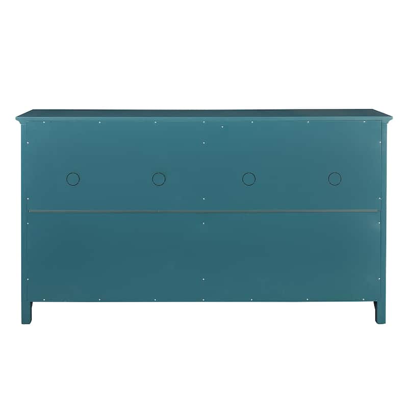 65" TV Console, Storage Buffet Cabinet, Sideboard with Glass Door and Adjustable Shelves, Console Table, Teal Blue
