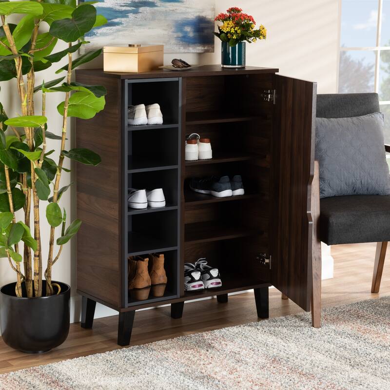 Idina Mid-Century Modern Two-Tone 1-Door Shoe Cabinet