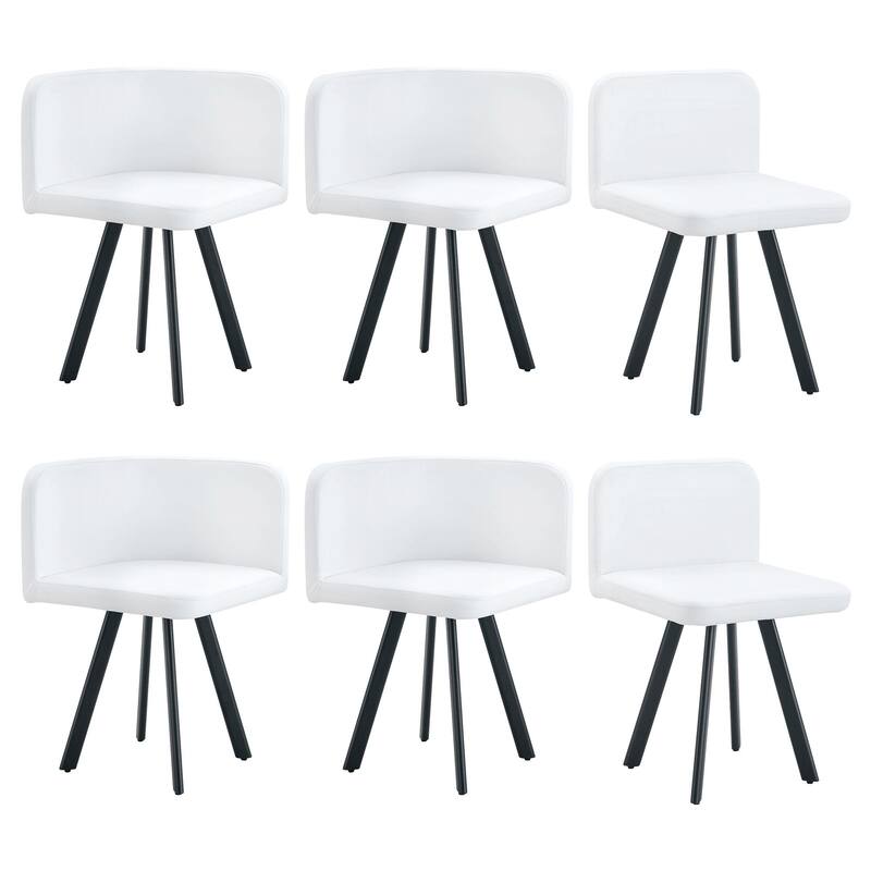 Stylish White Modern PU Material Six-Chair Set Two Designs, Unified Aesthetics - White