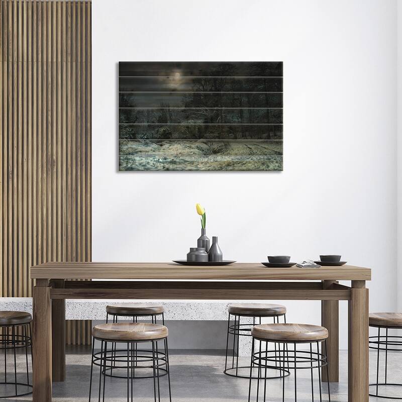 Winter Moon Print On Wood by Mark Gemmell - Multi-Color