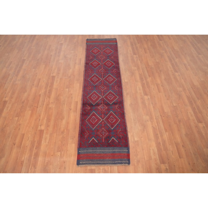 Hand Knotted Oriental 100% Wool Carpet Traditional Tribal Red Balouch Runner Rug - 8' 4'' X 2' 1''