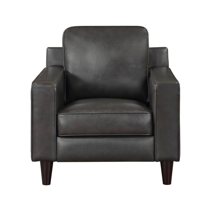 Richie 39 Inch Accent Chair, Gray Top Grain and Faux Leather, Solid Wood