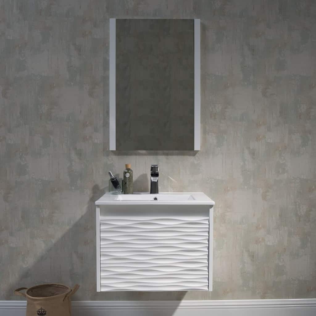 Blossom Contemporary Textured White Floating Bathroom Vanity Set