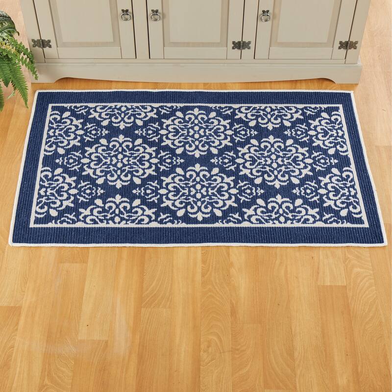 Athens Trellis Design Skid-Resistant Accent Rug - 2X4 FT - Navy