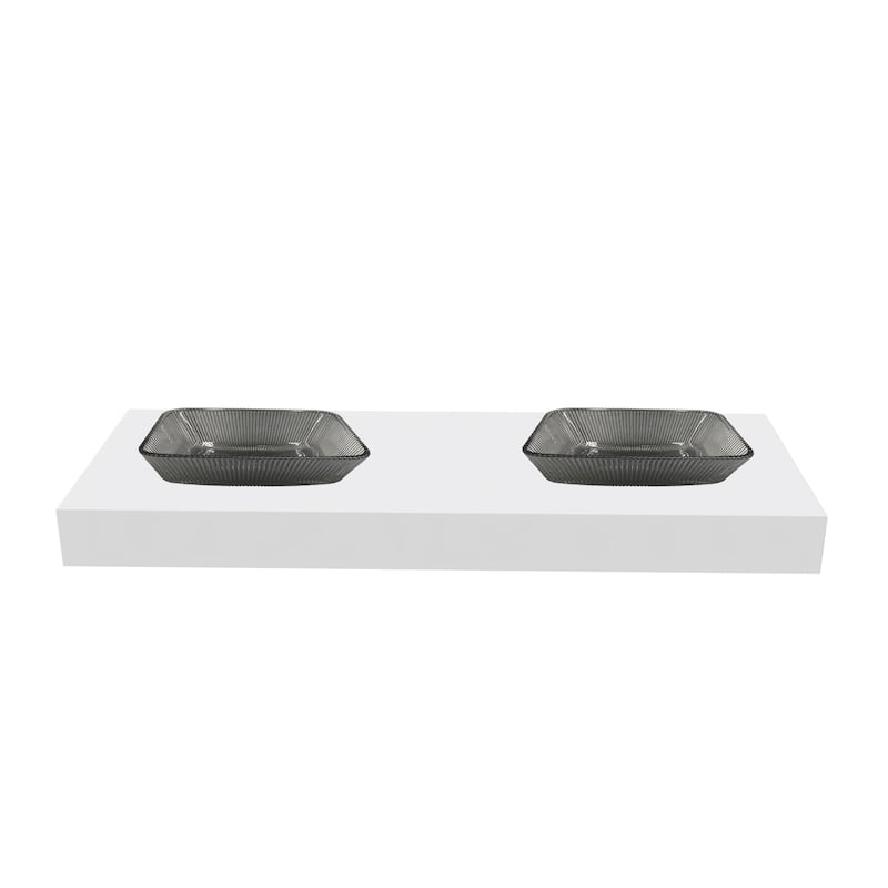 Charlie 18" Rectangle Decorative Crystal Vessel Sinks With White Base