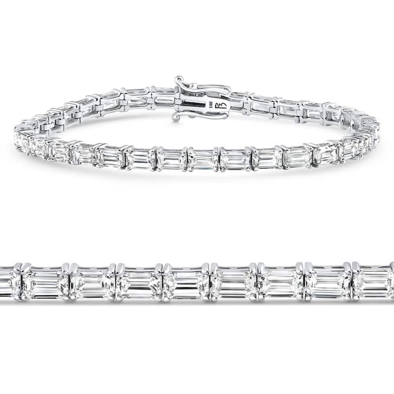 11Ct Emerald Cut Diamond Tennis Bracelet White Gold 7" Lab Grown
