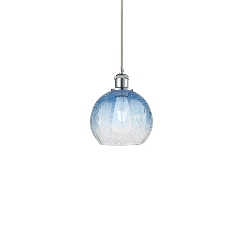 Innovations Lighting 516-1P-11-8 Brookhaven Globe Pendant Brookhaven - Polished Chrome / Sapphire Blue
