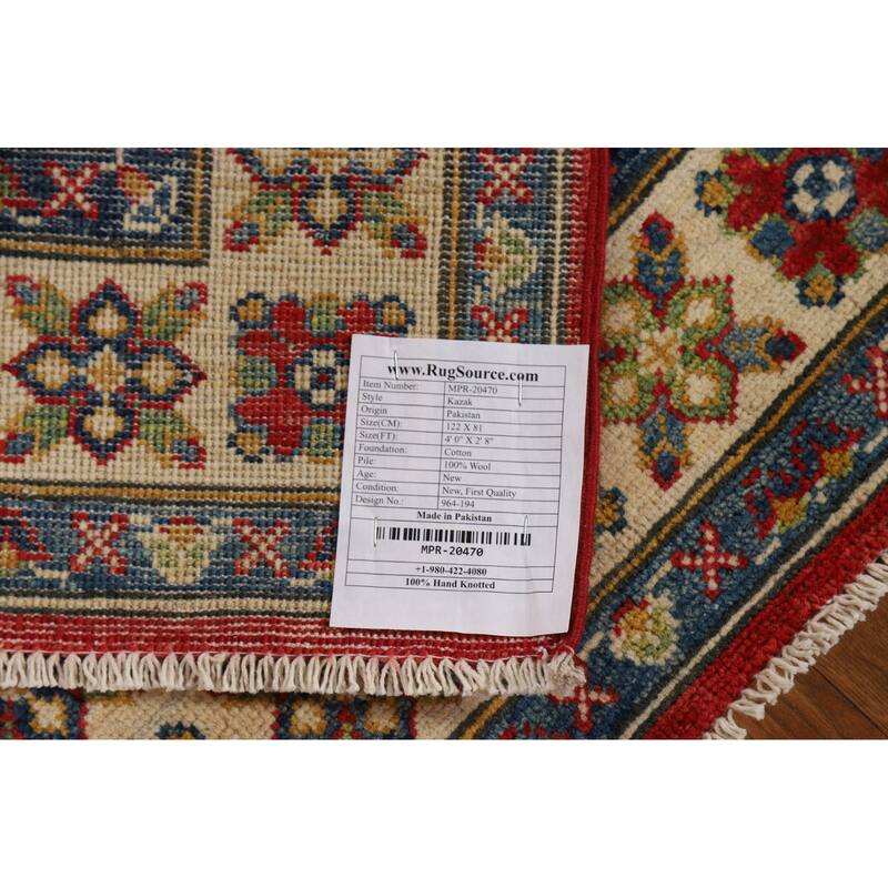 Geometric Kazak Foyer Rug Handmade Traditional Wool Carpet - 2'8"x 4'0"