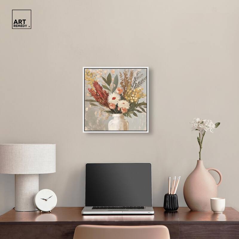White Vase Bouquet Canvas by Art Remedy