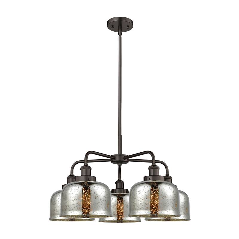 Innovations Lighting Bell - 5 Light 26" Stem Hung Chandelier - Silver Plated Mercury/Oil Rubbed Bronze