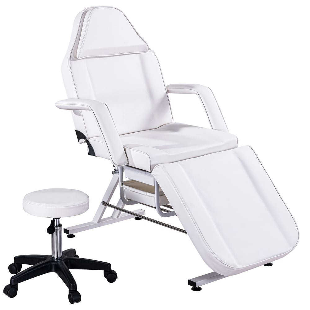 Massage Salon Tattoo Chair - 3-Section Adjustable Facial Bed with Two Trays & Hydraulic Stool, Multi-Purpose Spa Equipment