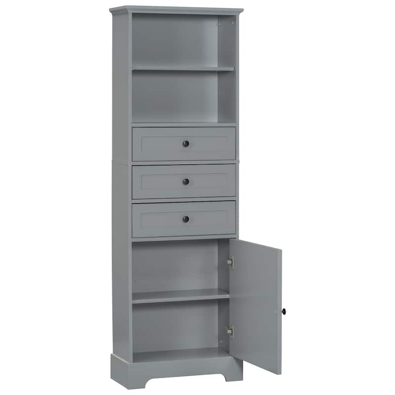 Tall Storage Cabinet with 3 Drawers and Adjustable Shelves