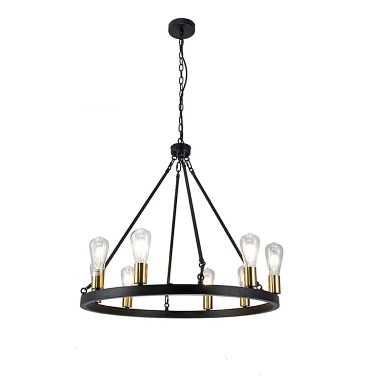 Daryu Black 8-Light Wagon Wheel Chandelier