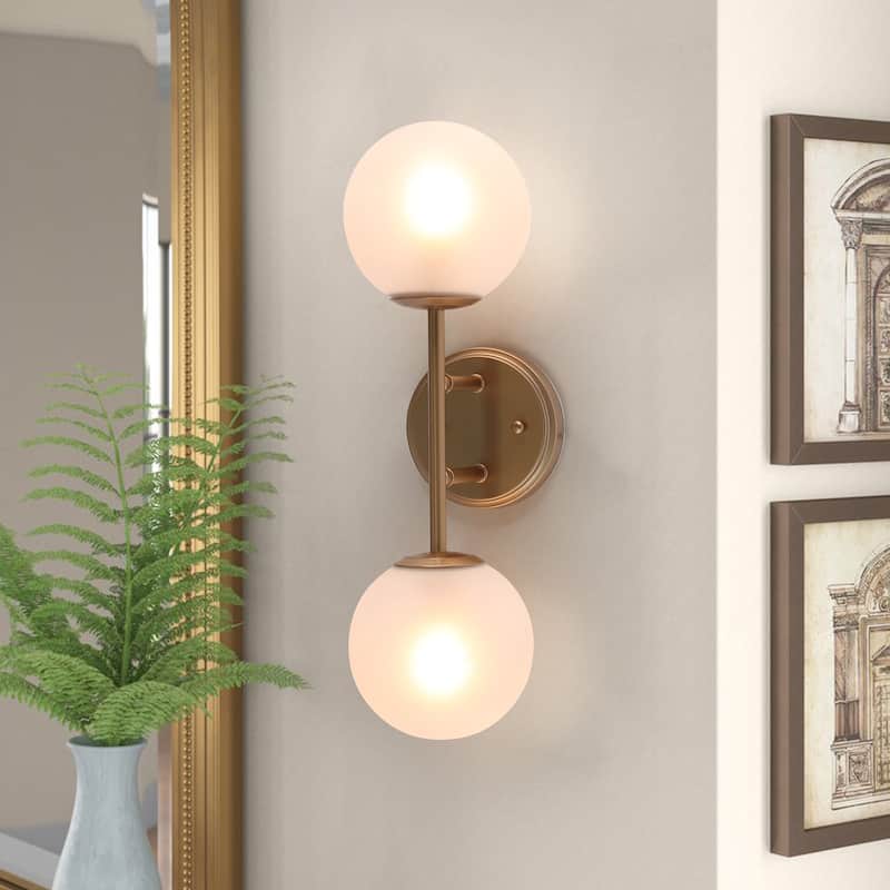 Ciare Modern 2-light Bathroom Vanity Lights Glam Wall Sconce Rose Gold with Frosted Globe Glass Shade