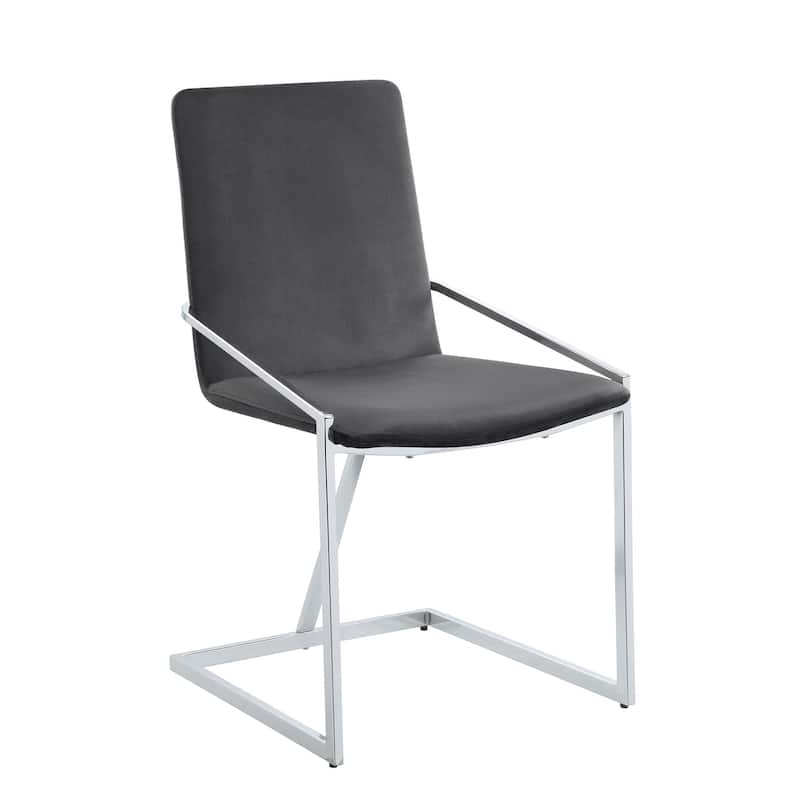 HomeRoots Set of Two Gray and Silver Upholstered Velvet And Metal Dining Side Chairs - 20.00 in. x 35.00 in. x 23.00 in.